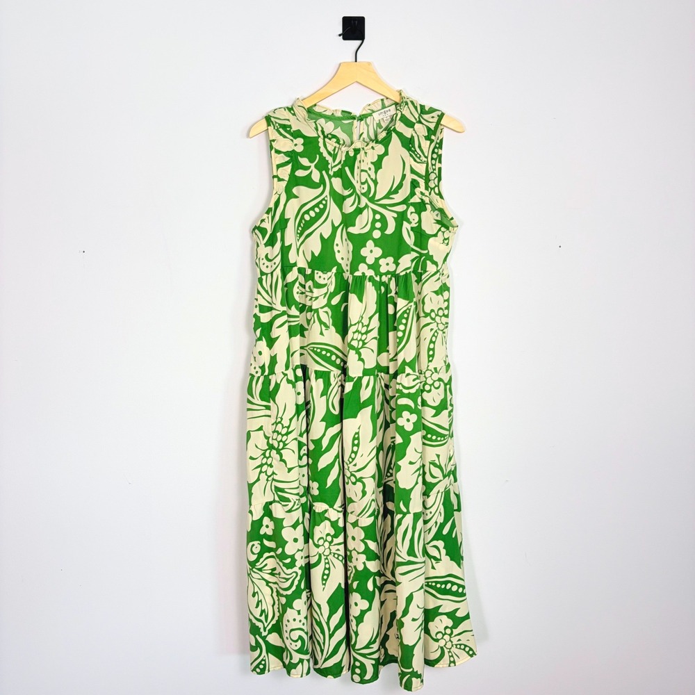 Umgee USA Green Floral Print Mock Neck Ruffle Tiered Midi Dress Women Size S - Picture 2 of 8
